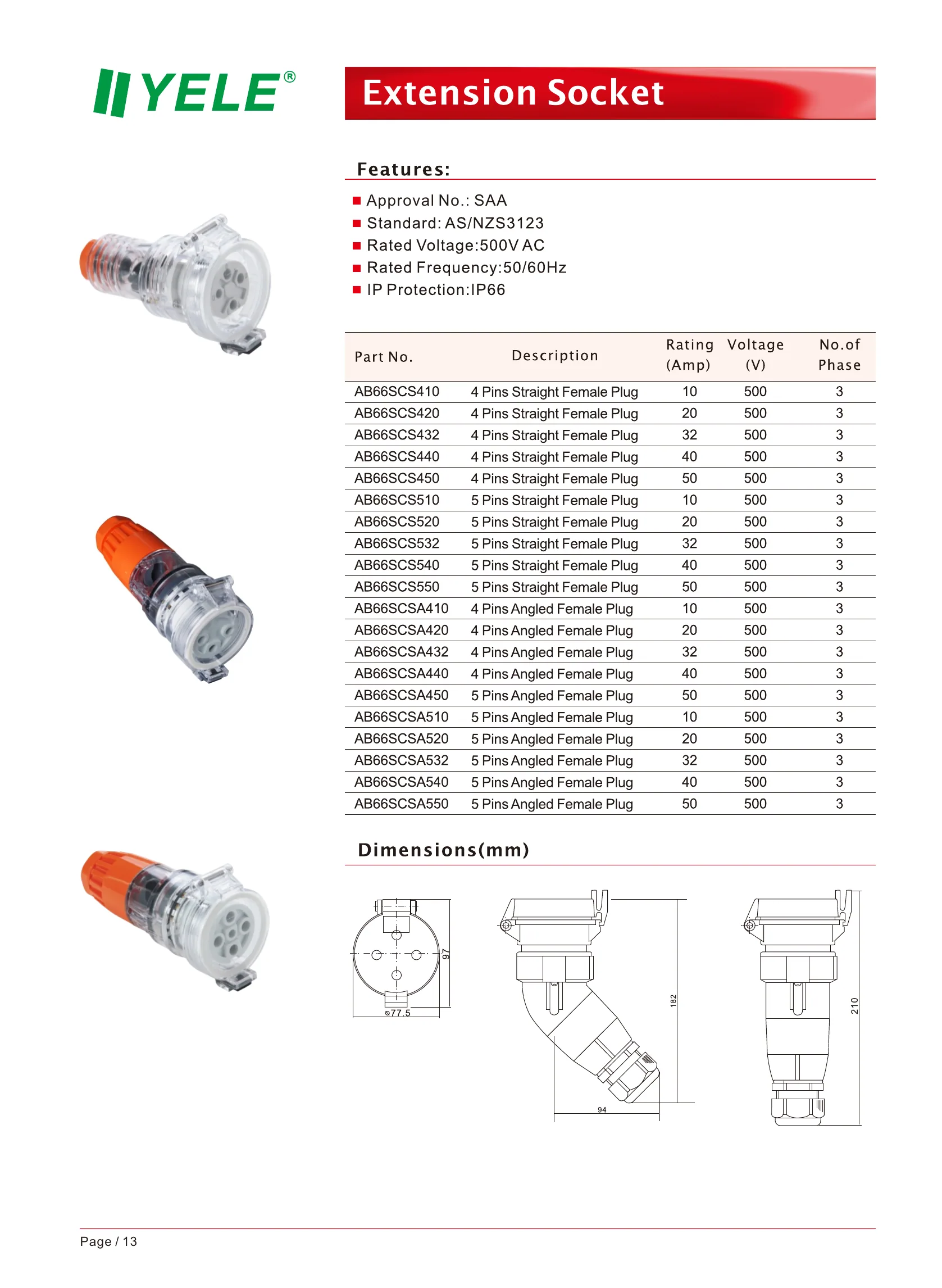 Extension Socket dimension drawings and product views