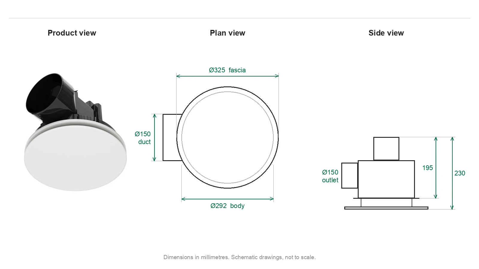 Round Exhaust Fan 290mm product view and dimensions (mm)