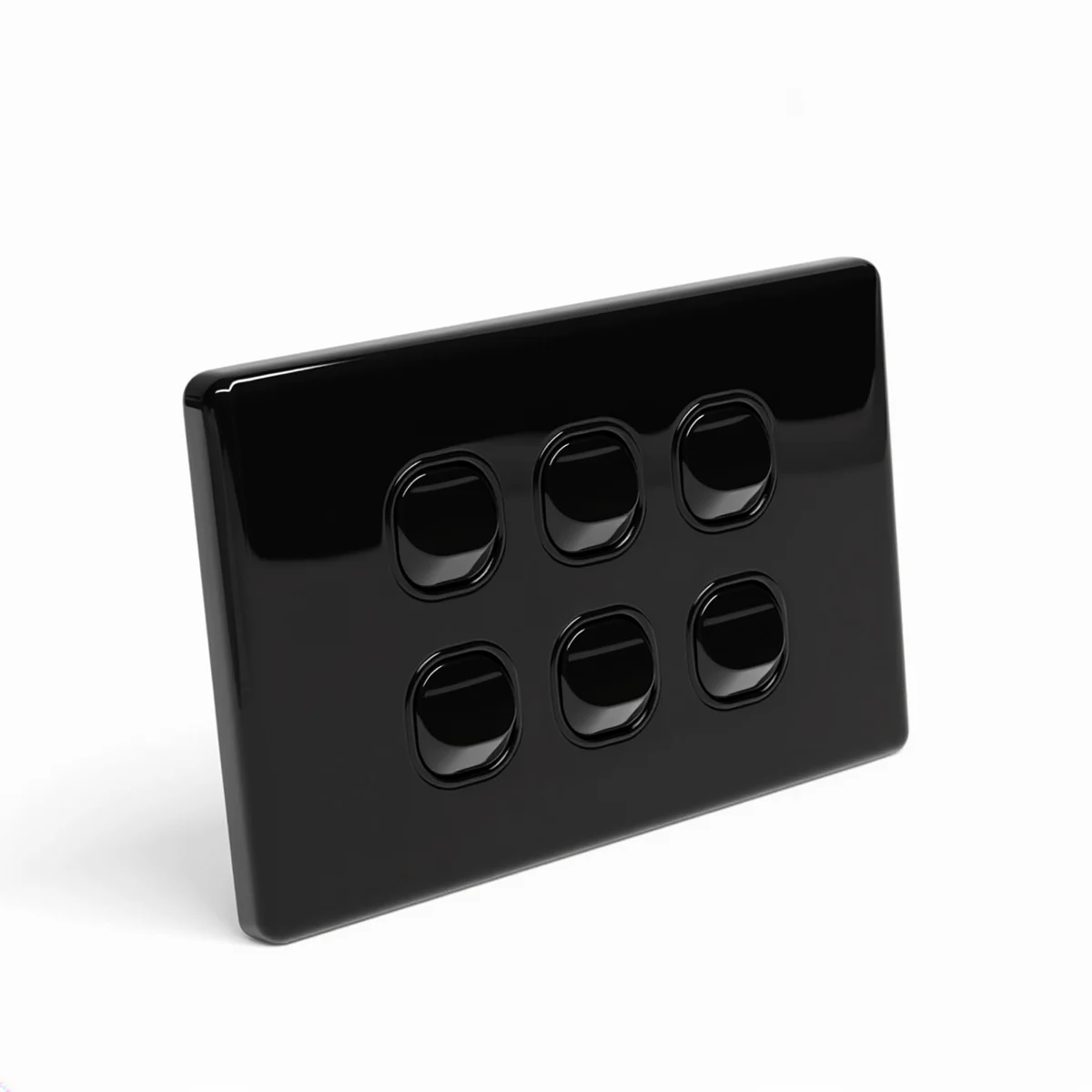 Glass 6 Gang 2 Way Switch Black