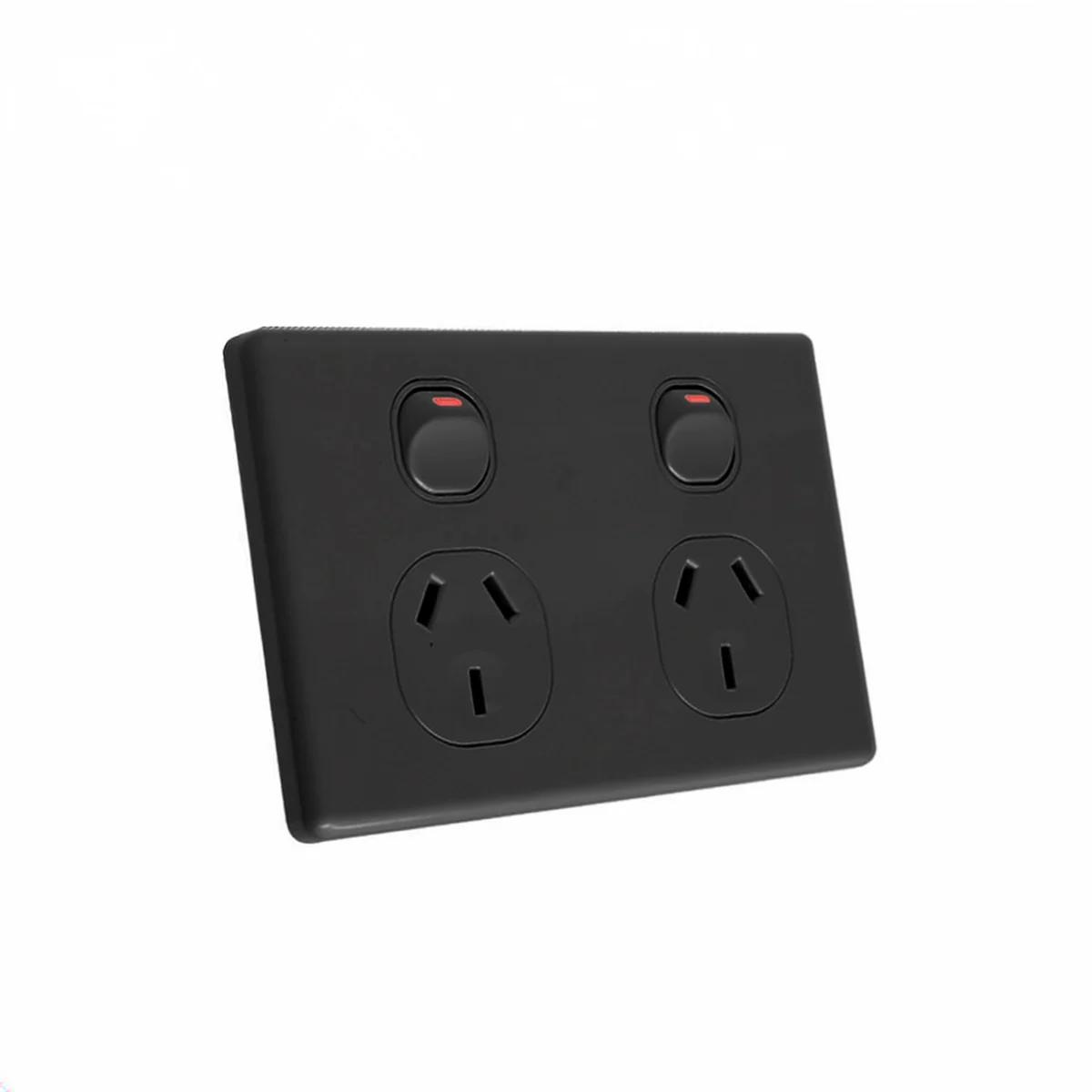 Glass Double Power Point 10A Black