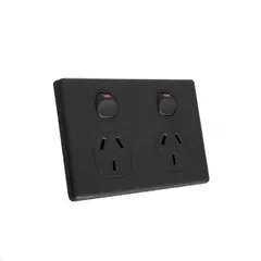 Glass Double Power Point 15A Black