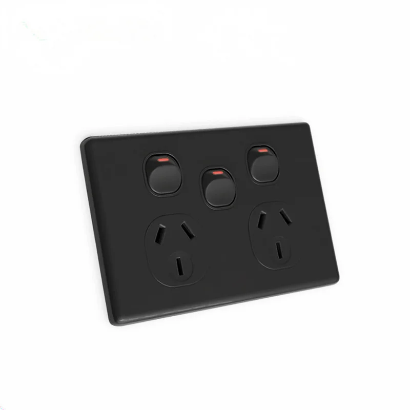 Slim Double Power Point with Extra Switch 10A Black