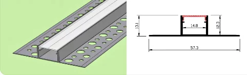 Plaster-In Recessed Strip Channel (Winged) Silver